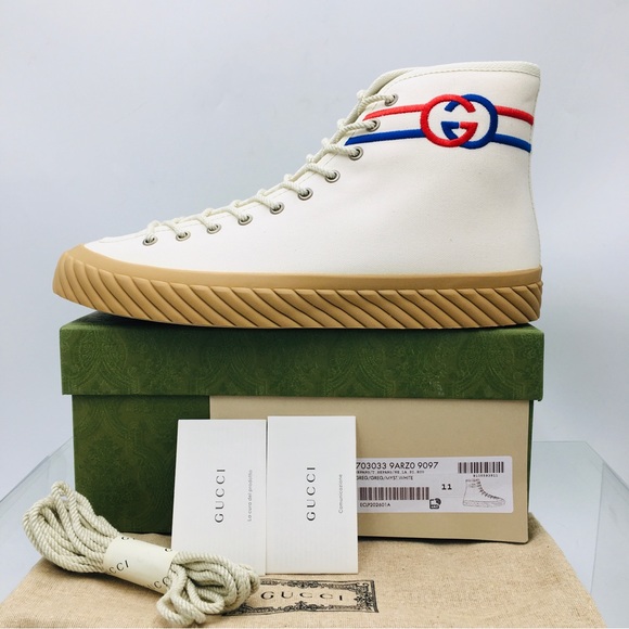 Gucci Interlocking G High Top Men’s Sneakers Myst White 703033 9ARZO 9097 - Picture 13 of 16